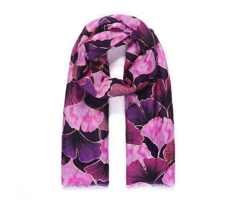 Purple Fan Metallic  print scarf