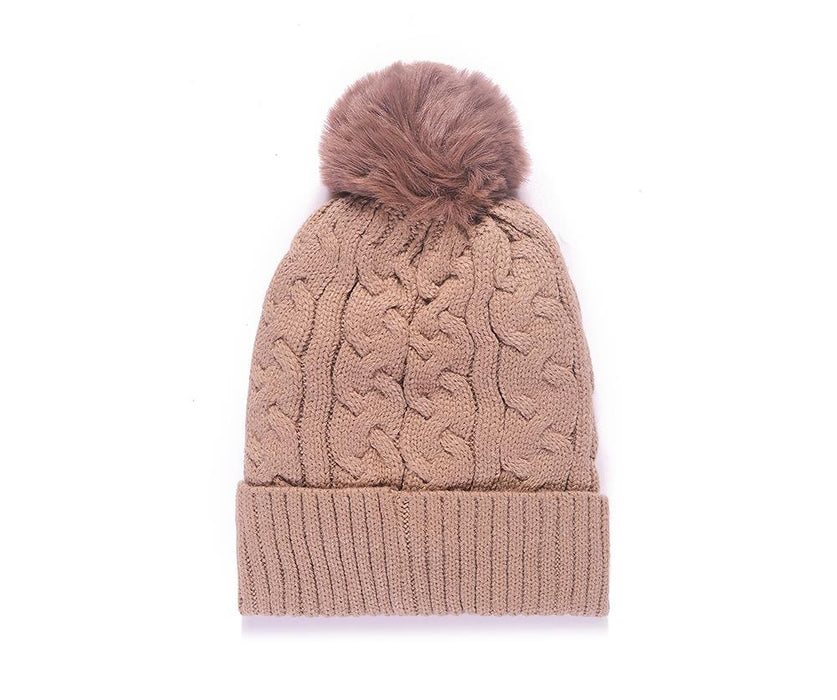 Mocha Knitted beanie with pom