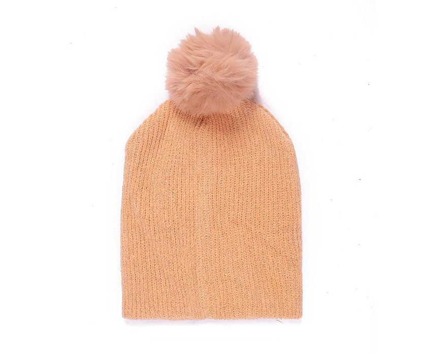 Pink Knitted beanie with pom